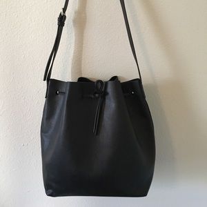 Black Faux Leather Bucket Bag